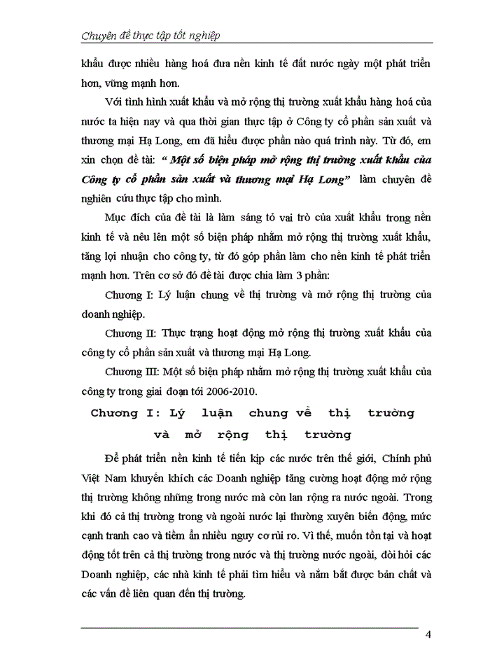 Một số biện pháp mở rộng thị trường xuất khẩu của Công ty cổ phần sản xuất và thương mại Hạ Long