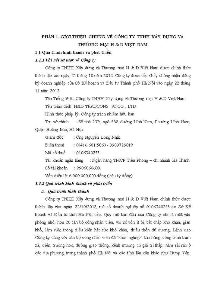 image for page Báo cáo Công ty Trách nhiệm hữu hạn Xây dựng và Thương mại H D Việt Nam