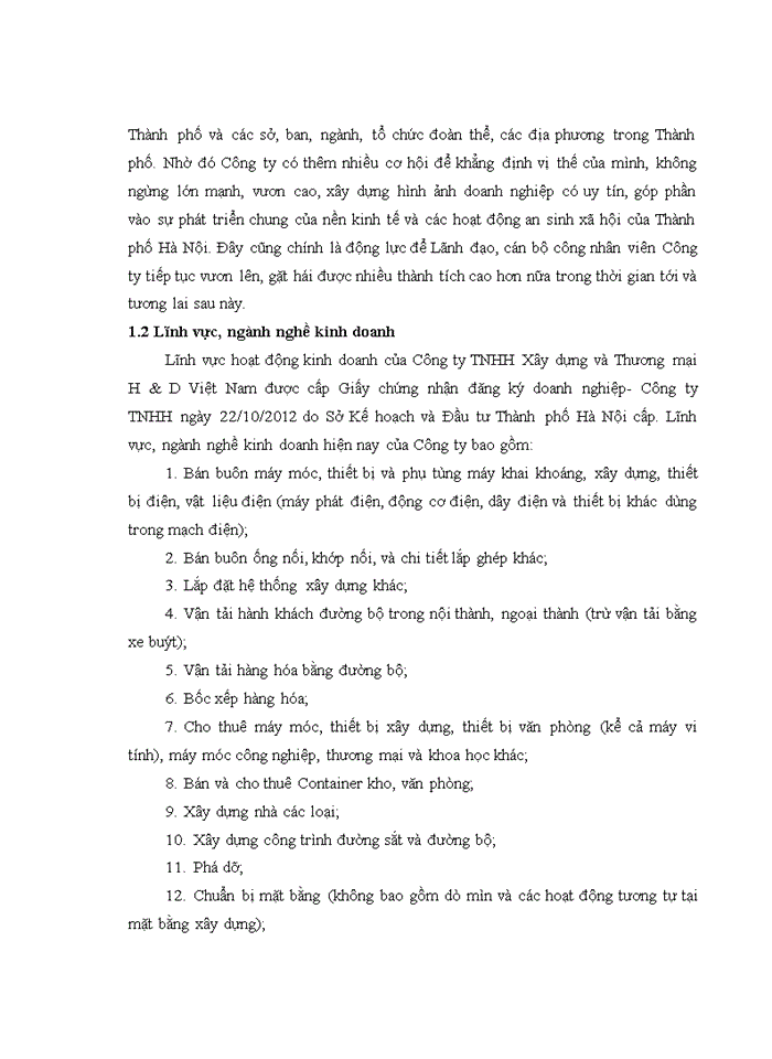 image for page Báo cáo Công ty Trách nhiệm hữu hạn Xây dựng và Thương mại H D Việt Nam