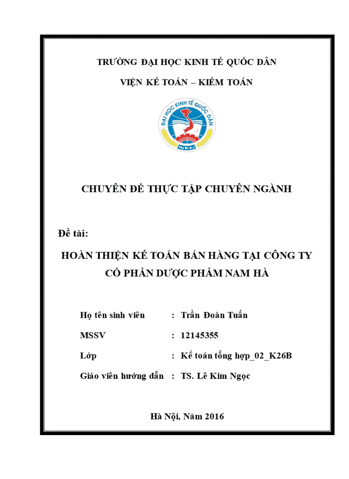 HOÀN THIỆN KẾ TOÁN BÁN HÀNG TẠI CÔNG TY CỔ PHẦN DƯỢC PHẨM NAM HÀ