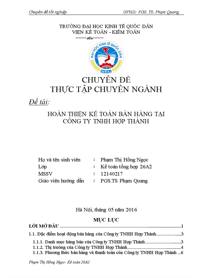 HOÀN THIỆN KẾ TOÁN BÁN HÀNG TẠI CÔNG TY Trách nhiệm hữu hạn HỢP THÀNH