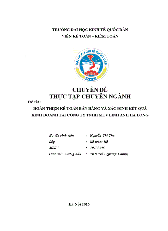 image for page HOÀN THIỆN KẾ TOÁN BÁN HÀNG VÀ XÁC ĐỊNH KẾT QUẢ KINH DOANH TẠI CÔNG TY Trách nhiệm hữu hạn Một thành viên LINH ANH HẠ LONG