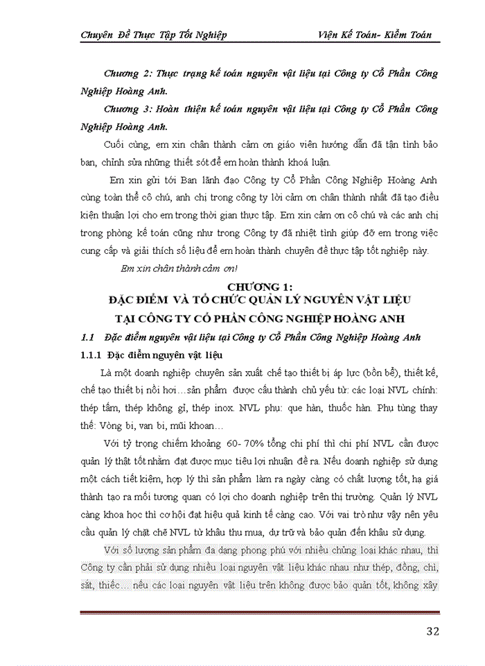 HOÀN THIỆN KẾ TOÁN NGUYÊN VẬT LIỆU TẠI CÔNG TY CỔ PHẦN CÔNG NGHIỆP HOÀNG ANH