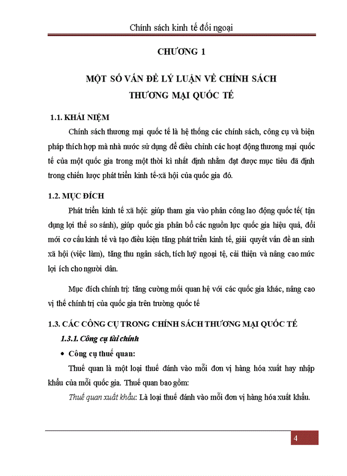 MỘT SỐ VẤN ĐỀ LÝ LUẬN VỀ CHÍNH SÁCH THƯƠNG MẠI QUỐC TẾ