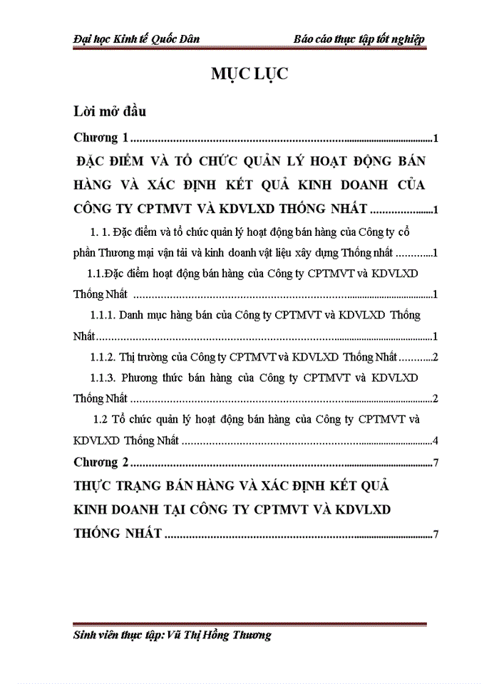 Ths HOÀN THIỆN KẾ TOÁN BÁN HÀNG VÀ XÁC ĐỊNH KẾT QUẢ KINH DOANH TẠI CÔNG TY CỔ PHẦN THƯƠNG MẠI VẬN TẢI VÀ KINH DOANH VẬT LIỆU XÂY DỰNG THỐNG NHẤT