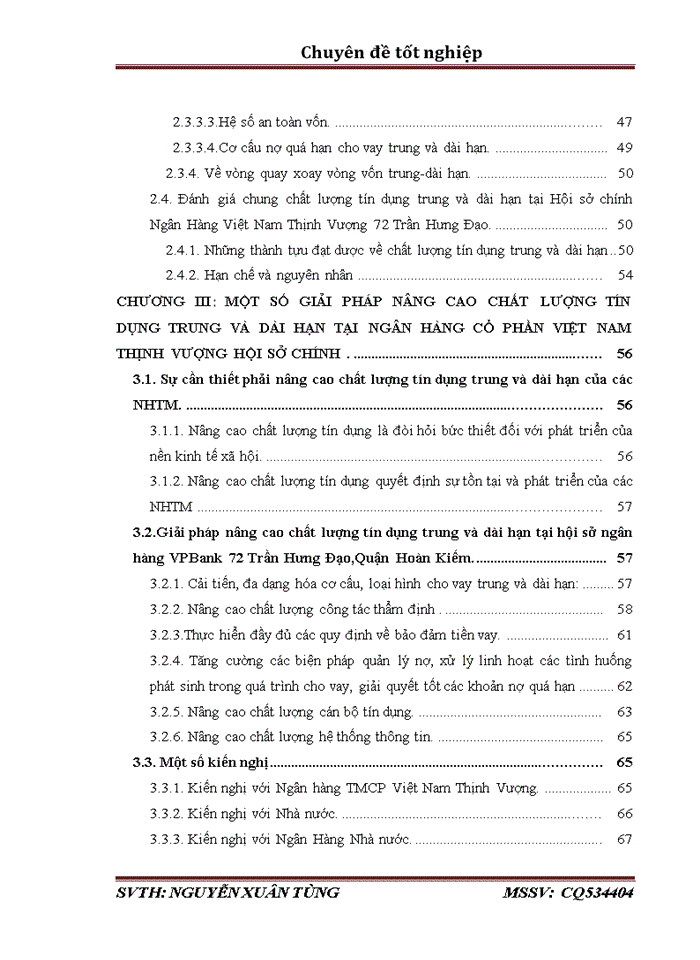NÂNG CAO CHẤT LƯỢNG TÍN DỤNG TRUNG VÀ DÀI HẠN TẠI NGÂN HÀNG VIỆT NAM THỊNH VƯỢNG HỘI SỞ CHÍNH