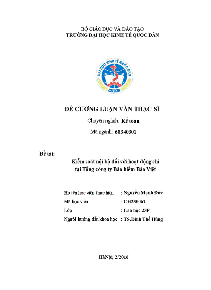 Kiểm soát nội bộ đối với hoạt động chi tại Tổng công ty Bảo hiểm Bảo Việt