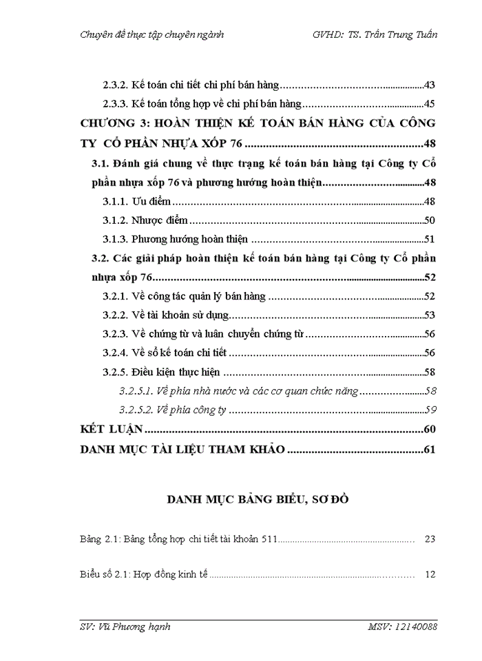 HOÀN THIỆN KẾ TOÁN BÁN HÀNG TẠI CÔNG TY CỔ PHẦN NHỰA XỐP 76