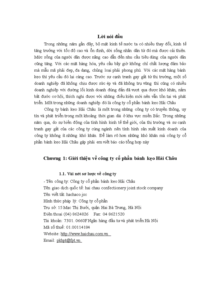 Báo cáo Công ty cổ phần bánh kẹo Hải Châu