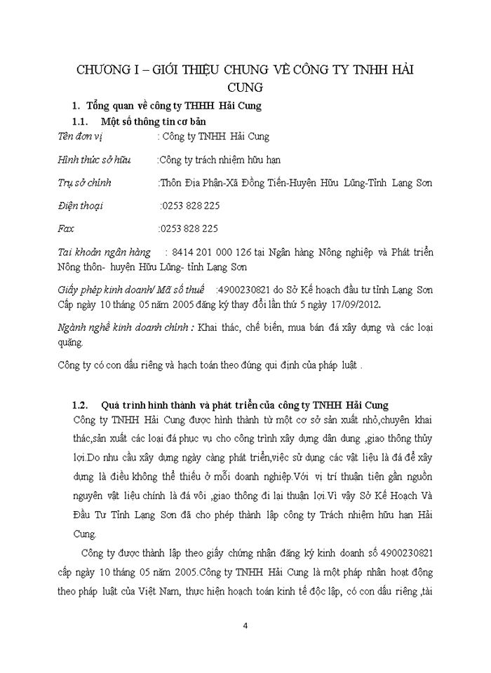 image for page Báo cáo Tổng quan về công ty THHH Hải Cung