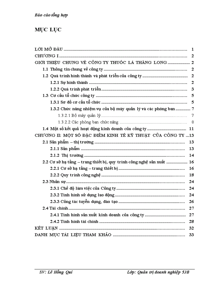image for page Báo cáo Một số đặc điểm kinh tế kỹ thuật chủ yếu của Công ty Trách Nhiệm Hữu Hạn Một Thành Viên thuốc lá Thăng Long