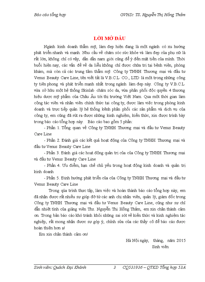 image for page Báo cáo Đánh giá các hoạt động quản trị của của Công ty Trách nhiệm hữu hạn Thương mại và đầu tư Venus Beauty Care Line