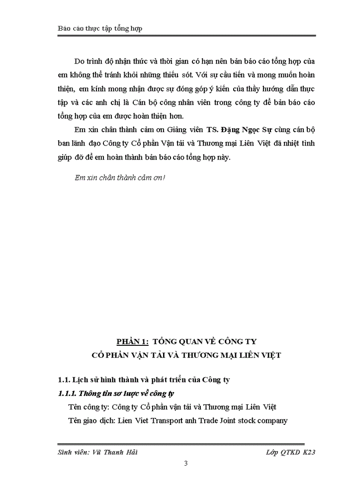 image for page Báo cáo Tình hình hoạt động sản xuất kinh doanh của Công ty Cổ Phần Vận tải và Thương mại Liên Việt