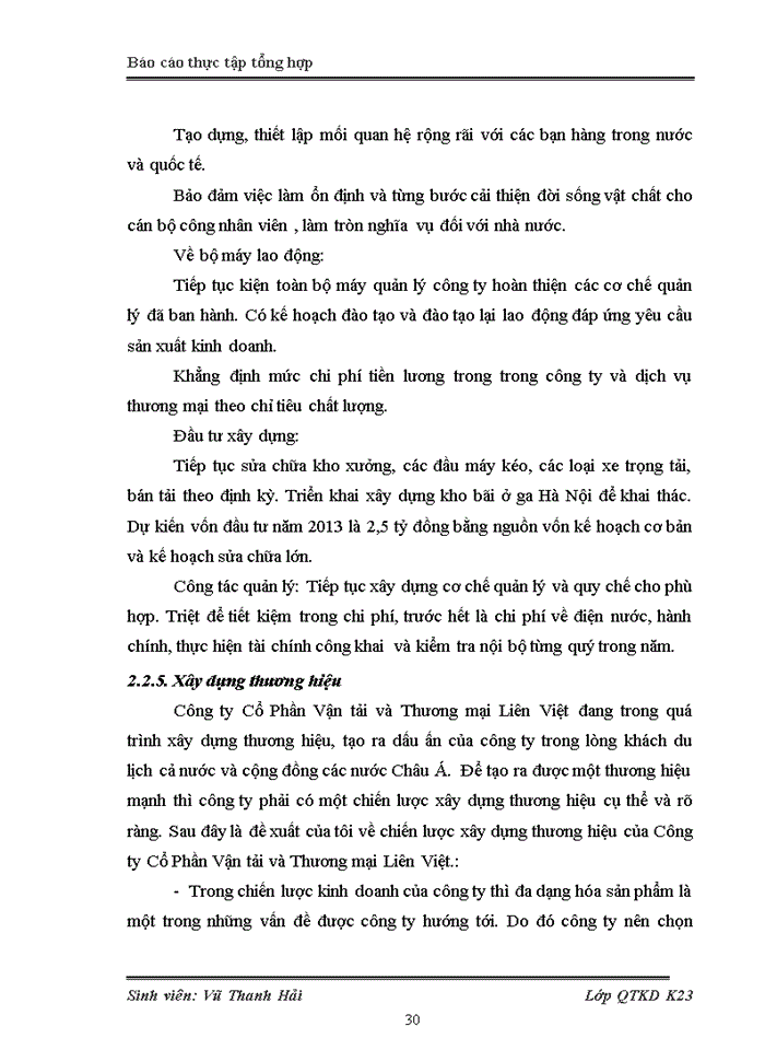 image for page Báo cáo Tình hình hoạt động sản xuất kinh doanh của Công ty Cổ Phần Vận tải và Thương mại Liên Việt