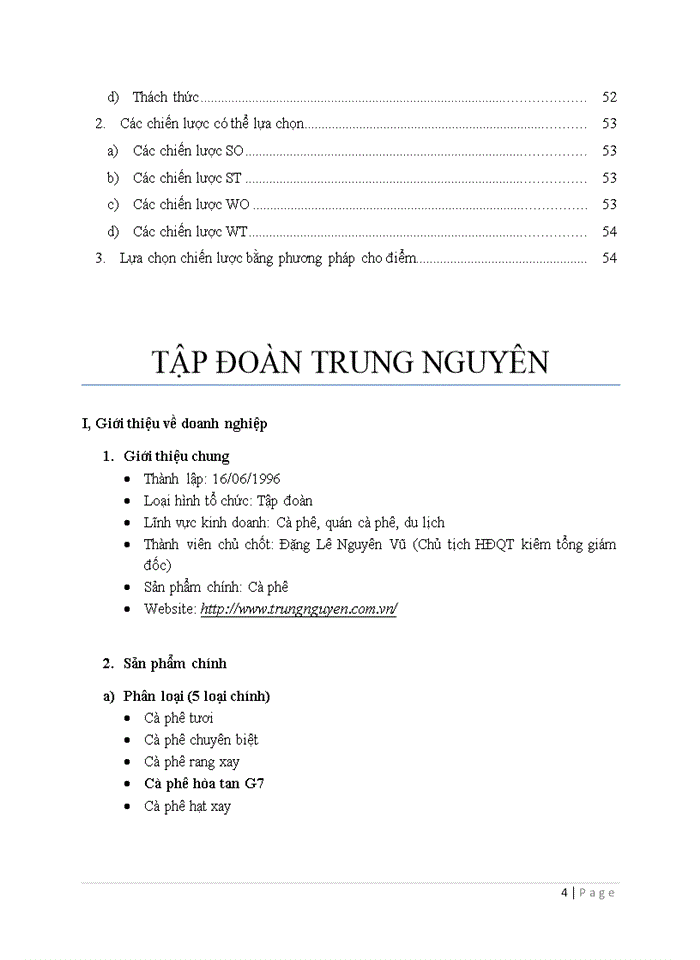 Phân tích các yếu tố về Tập đoàn Trung Nguyên và đưa ra chiến lược giai đoạn 2015 - 2020