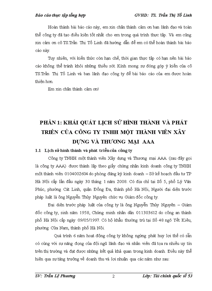 image for page Báo cáo Công ty Trách nhiệm hữu hạn một thành viên Xây dựng và Thương mại AAA