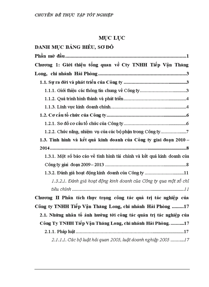 Hoàn thiện công tác quản trị tác nghiệp tại công ty Trách nhiệm hữu hạn Tiếp Vận Thăng Long chi nhánh Hải Phòng