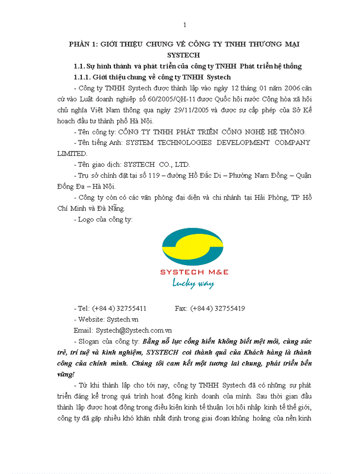 image for page Báo cáo ĐẶC ĐIỂM KINH TẾ - KỸ THUẬT MÔI TRƯỜNG KINH DOANH TÌNH HÌNH HOẠT ĐỘNG KINH DOANH CỦA CÔNG TY Trách nhiệm hữu hạn Thương mại SYSTECH