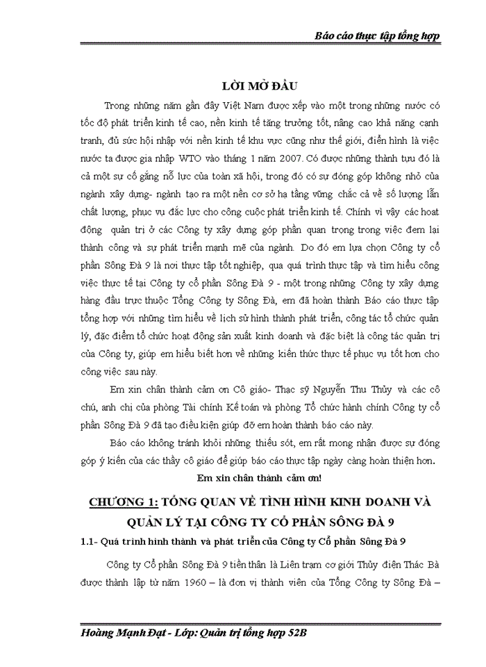 image for page Báo cáo Kết Quả Hoạt Động Sản Xuất Kinh Doanh Của Công Ty Cổ Phần Xây Dựng Sông Đà 9
