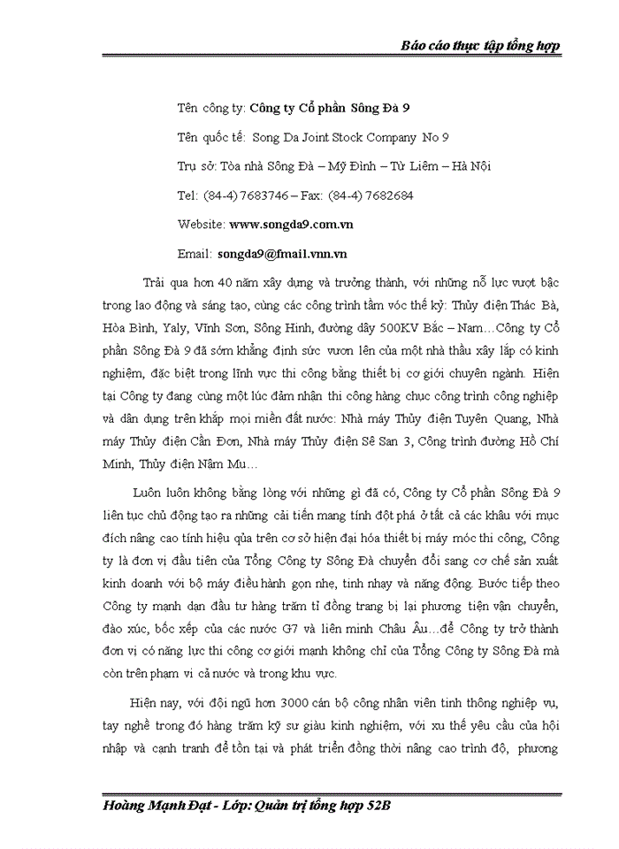 image for page Báo cáo Kết Quả Hoạt Động Sản Xuất Kinh Doanh Của Công Ty Cổ Phần Xây Dựng Sông Đà 9