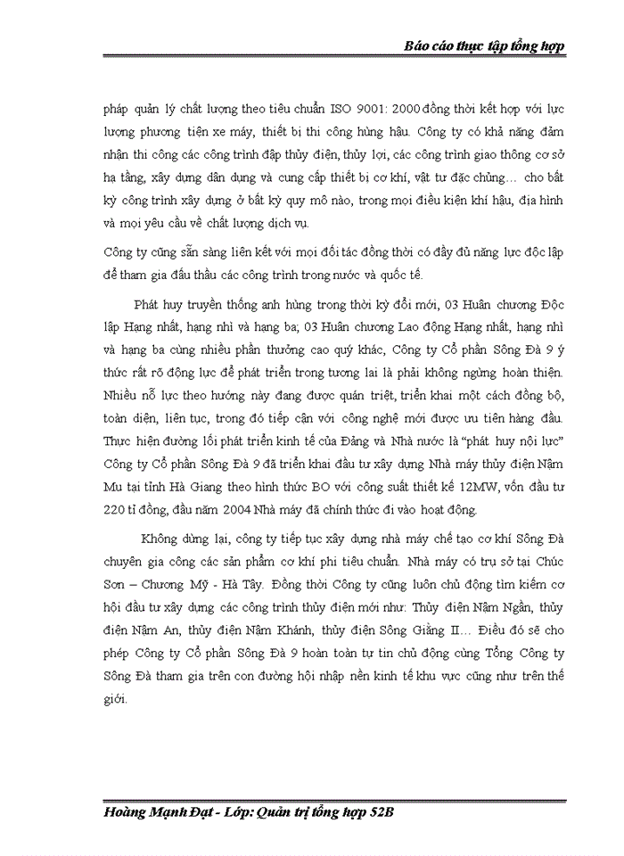 Báo cáo Kết Quả Hoạt Động Sản Xuất Kinh Doanh Của Công Ty Cổ Phần Xây Dựng Sông Đà 9