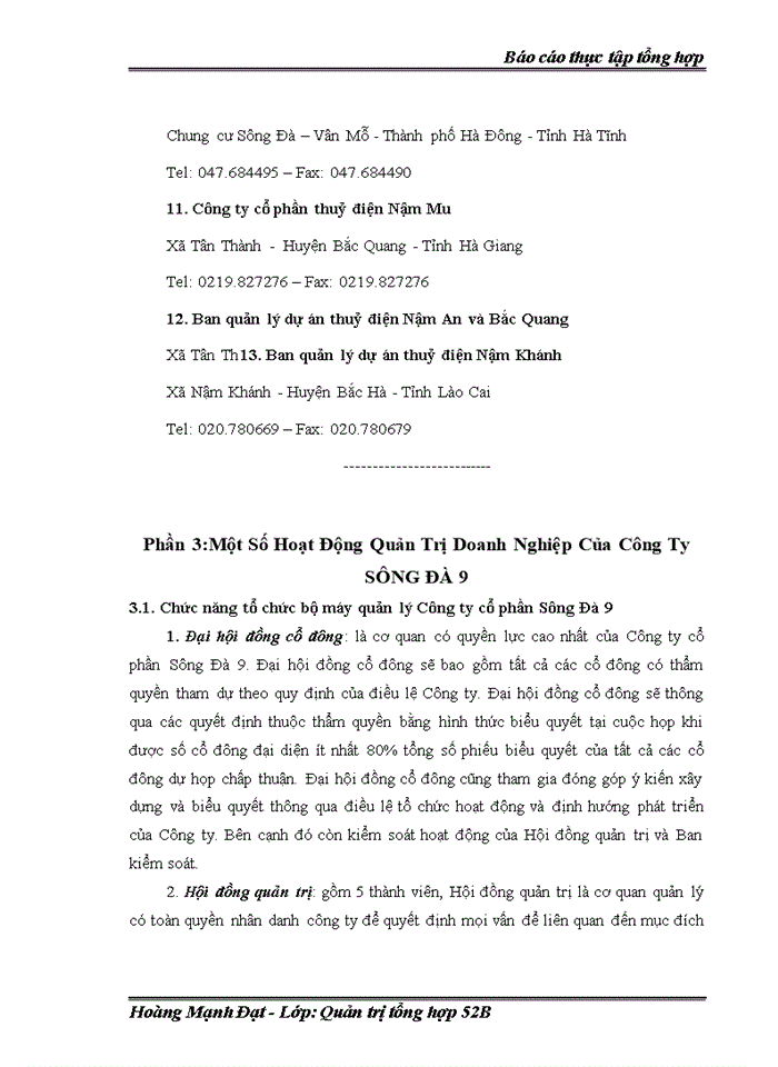 image for page Báo cáo Kết Quả Hoạt Động Sản Xuất Kinh Doanh Của Công Ty Cổ Phần Xây Dựng Sông Đà 9
