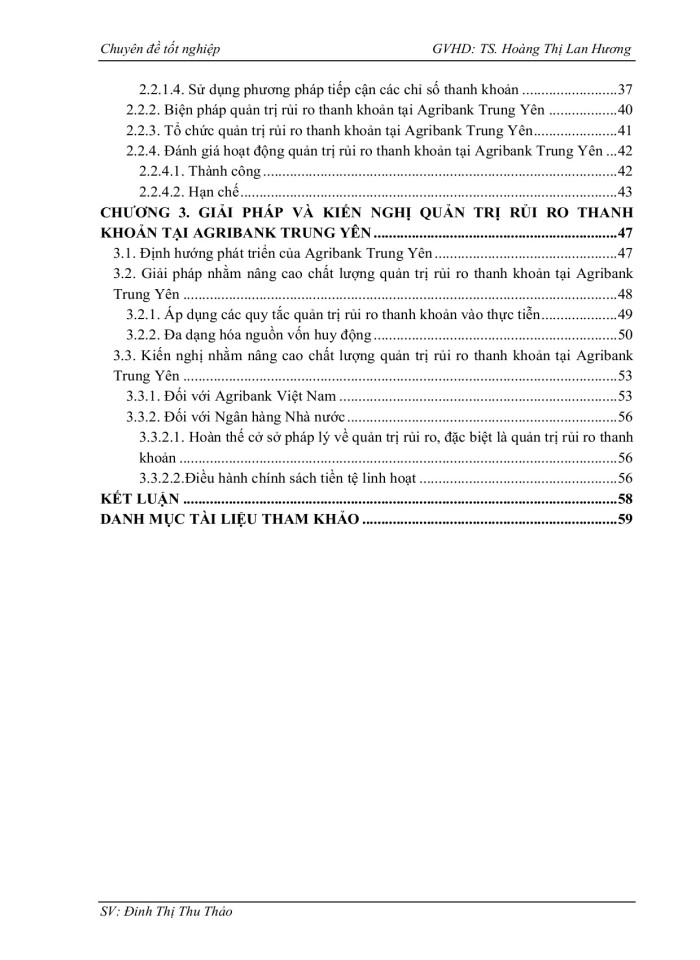 QUẢN TRỊ RỦI RO THANH KHOẢN TẠI NGÂN HÀNG NÔNG NGHIỆP VÀ PHÁT TRIỂN NÔNG THÔN CHI NHÁNH TRUNG YÊN