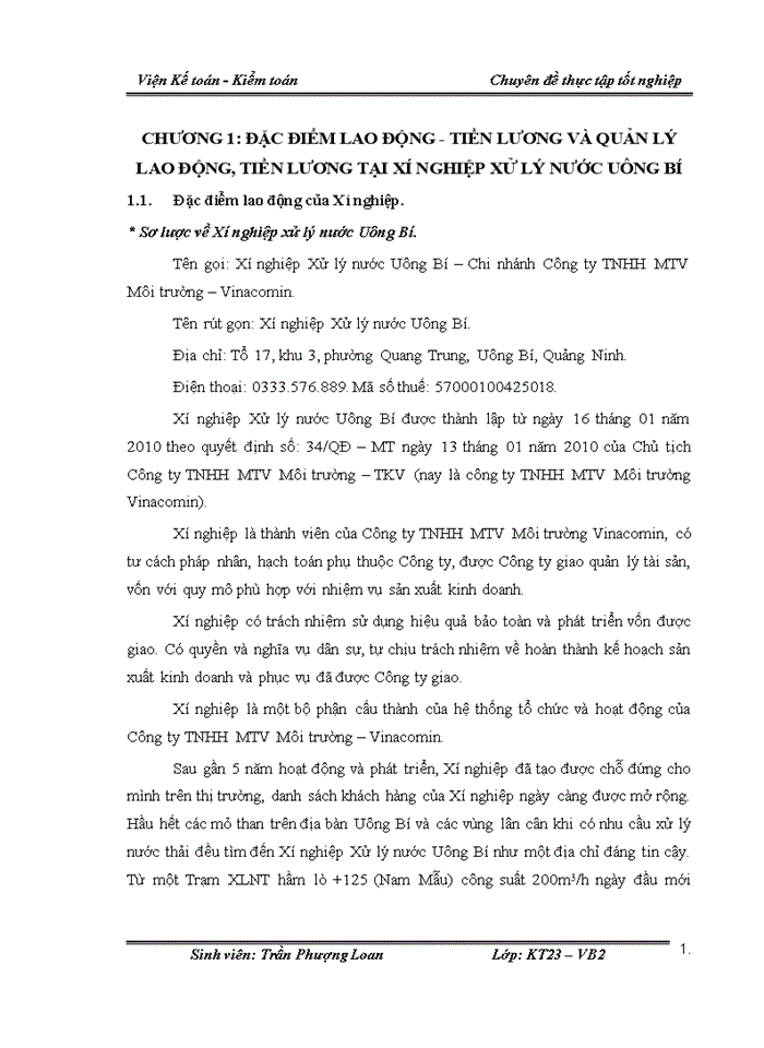 image for page Hoàn thiện kế toán tiền lương và các khoản trích theo lương tại Xí nghiệp xử lý nước Uông Bí