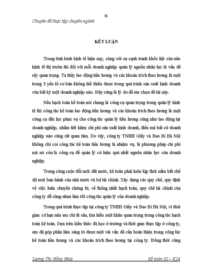 image for page Hoàn thiện kế toán tiền lương và các khoản trích theo lương tại Công ty Trách nhiệm hữu hạn Giấy và Bao Bì Hà Nội