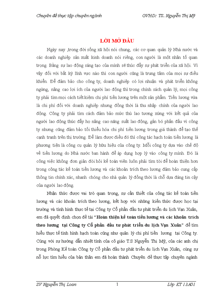 image for page Hoàn thiện kế toán tiền lương và các khoản trích theo lương tại Công ty Cổ phần đầu tư phát triển du lịch Vạn Xuân