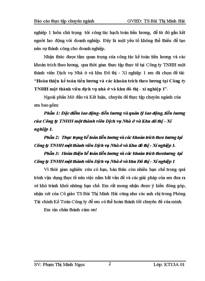 image for page Báo cáo tại Công ty Trách nhiệm hữu hạn một thành viên dịch vụ nhà ở và khu đô thị - xí nghiệp 1