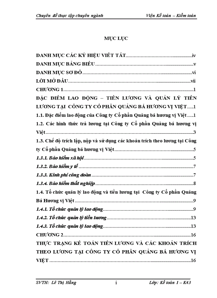 Hoàn thiện kế toán tiền lương và các khoản trích theo lương tại Công ty Cổ phần Quảng bá Hương vị Việt