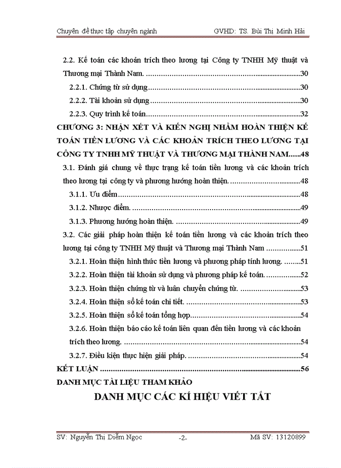 Hoàn thiện kế toán tiền lương và các khoản trích theo lương tại Công ty Trách nhiệm hữu hạn Mỹ thuật và Thương mại Thành Nam