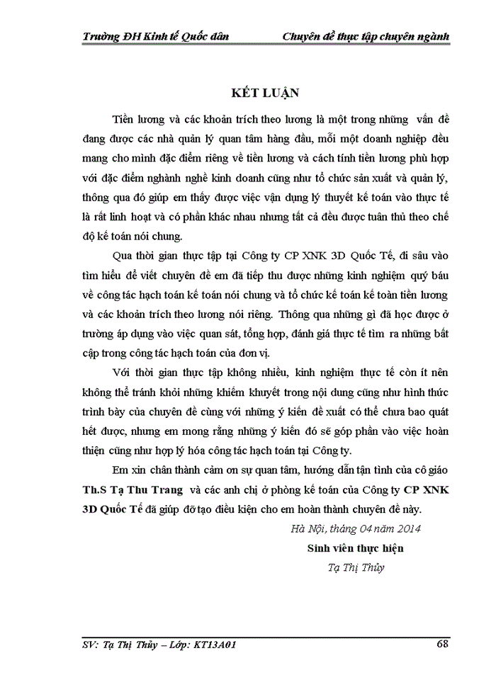 image for page Kế toán tiền lương và các khoản trích theo lương tại Công ty Cổ phần XNK 3D Quốc Tế