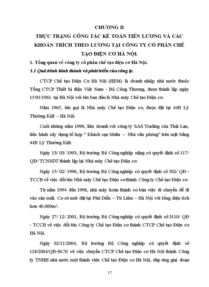 image for page Thực trạng công tác kế toán tiền lương và các khoản trích theo lương tại Công ty cổ phần chế tạo điện cơ Hà Nội