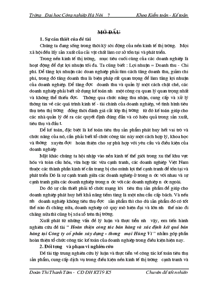 image for page Thực tế công tác tổ chức kế toán bán hàng và xác định kết quả tại Công ty cổ phần xây dựng - thương mại Hùng Vĩ