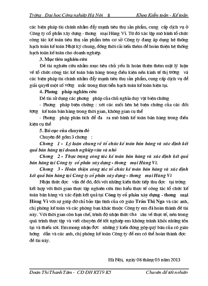 image for page Thực tế công tác tổ chức kế toán bán hàng và xác định kết quả tại Công ty cổ phần xây dựng - thương mại Hùng Vĩ