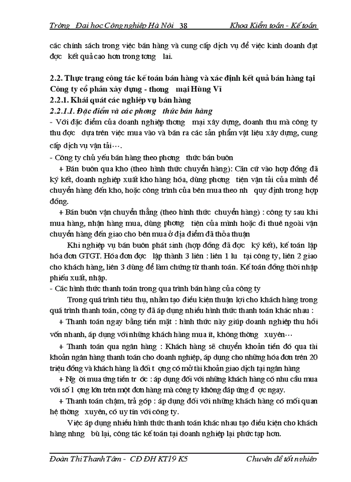 image for page Thực tế công tác tổ chức kế toán bán hàng và xác định kết quả tại Công ty cổ phần xây dựng - thương mại Hùng Vĩ