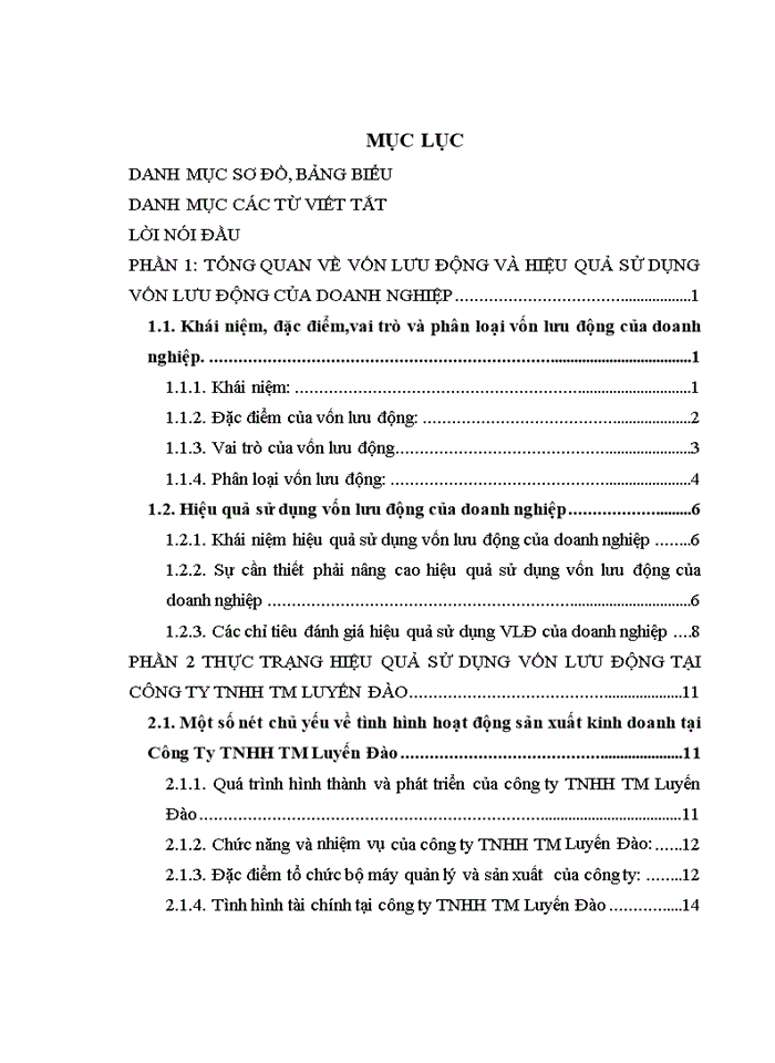 MỘT SỐ Ý KIẾN ĐỀ XUẤT NHẰM GÓP PHẦN NÂNG CAO HIỆU QUẢ SỬ DỤNG VỐN LƯU ĐỘNG CỦA CÔNG TY Trách nhiệm hữu hạn Thương mại LUYẾN ĐÀO