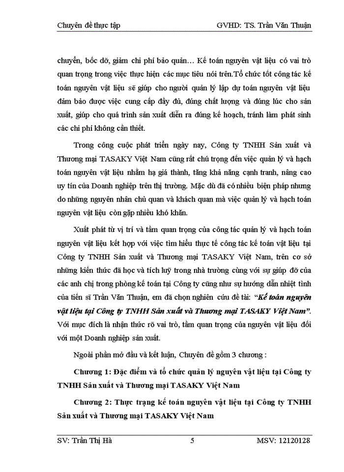 image for page Kế toán nguyên vật liệu tại Công ty Trách nhiệm hữu hạn Sản xuất và Thương mại TASAKY Việt Nam