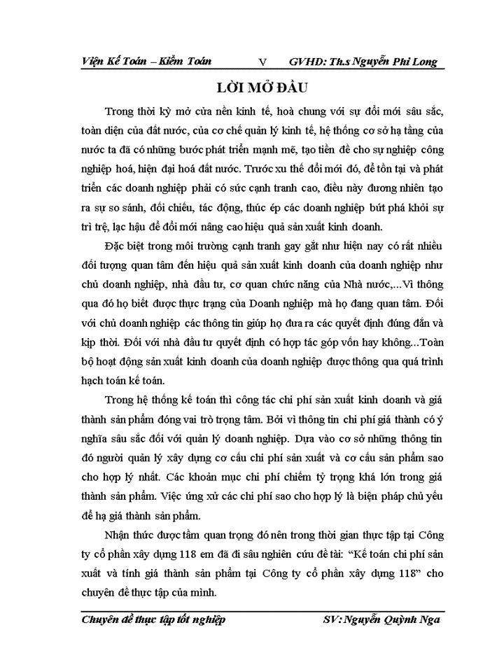 HOÀN THIỆN KẾ TOÁN CHI PHÍ SẢN XUẤT VÀ TÍNH GIÁ THÀNH SẢN PHẨM TẠI CÔNG TY CỔ PHẦN XÂY DỰNG 118
