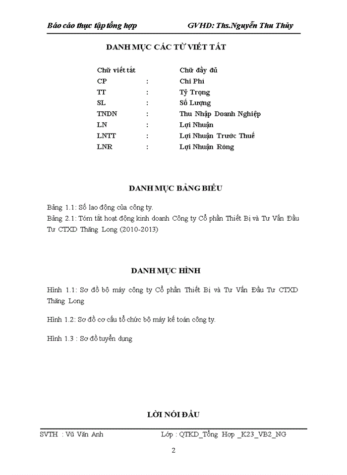 Báo cáo CÔNG TY Cổ phần THIẾT BỊ TƯ VẤN ĐẦU TƯ CTXD THĂNG LONG