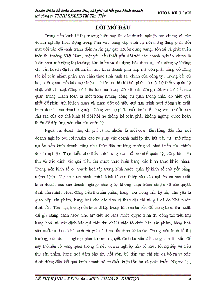 image for page Hoàn thiện kế toán doanh thu chi phí và xác định kết quả kinh doanh tại công ty Trách nhiệm hữu hạn Sản xuất và kinh doanh thương mại Tân Tiến
