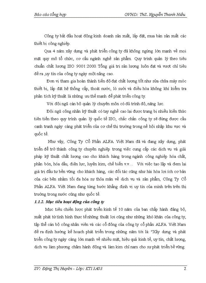 Báo cáo Công ty cổ phần ALFA Việt Nam