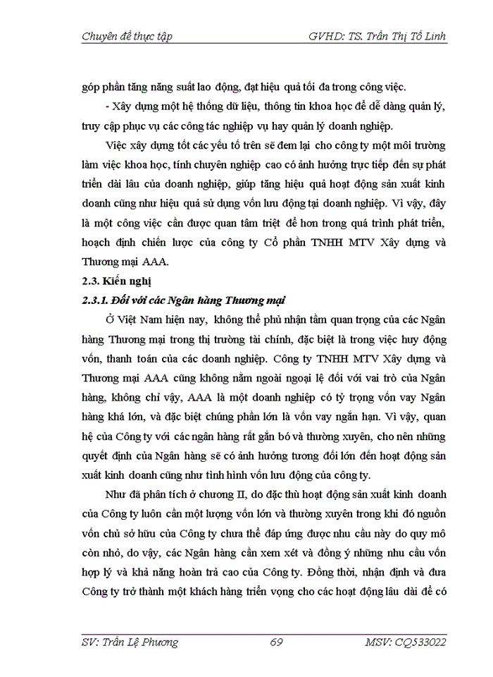 image for page Nâng cao hiệu quả sử dụng Vốn lưu động tại Công ty Trách nhiệm hữu hạn một thành viên Xây dựng và Thương mại AAA
