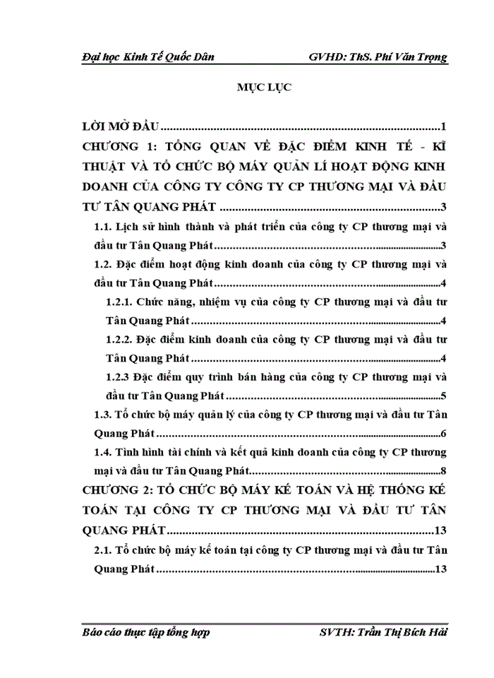 image for page Báo cáo Công tác kế toán tại công ty Cổ phần thương mại và đầu tư Tân Quang Phát