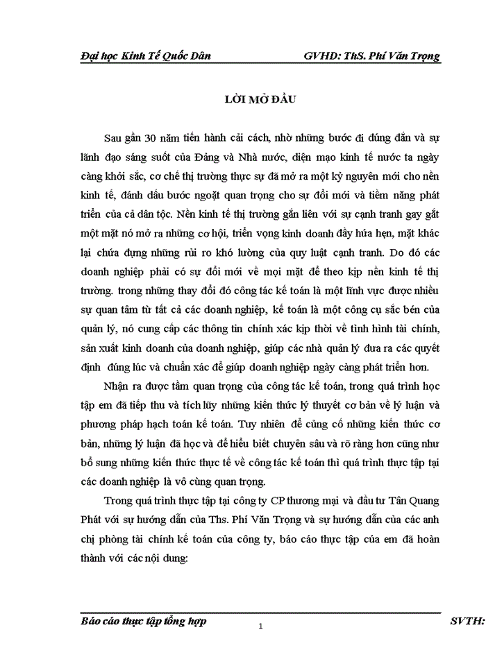image for page Báo cáo Công tác kế toán tại công ty Cổ phần thương mại và đầu tư Tân Quang Phát
