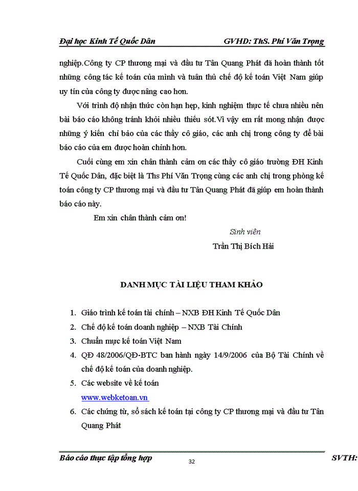 image for page Báo cáo Công tác kế toán tại công ty Cổ phần thương mại và đầu tư Tân Quang Phát