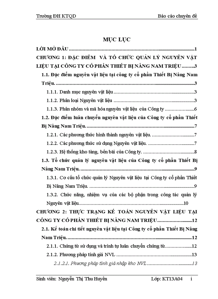 Hoàn thiện kế toán nguyên vật liệu tại Công ty cổ phần Thiết Bị Nâng Nam Triệu