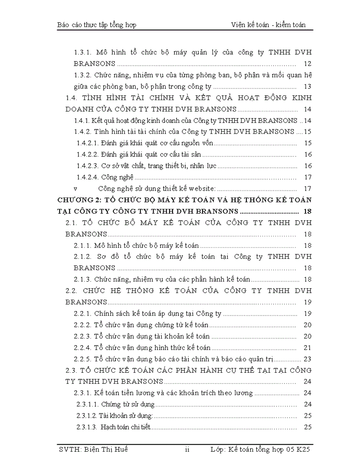 Báo cáo Công ty Trách nhiệm hữu hạn DVH BRANSONS